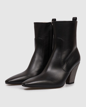 Brunello Cucinelli Чорні шкіряні ботильйони ланцюжком моніль MZSKC2600P