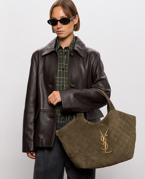 Saint Laurent Замшева сумка-тоут ICARE кольору хакі 871494AAF9P