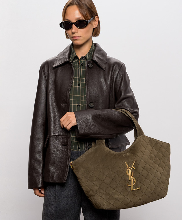 Saint Laurent Замшевая сумка-тоут ICARE цвета хаки 871494AAF9P изображение 2