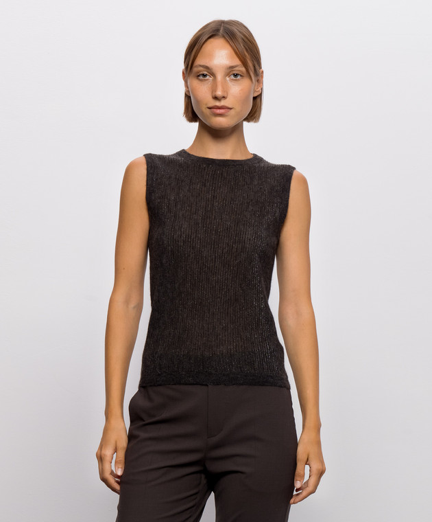 Brunello Cucinelli Коричневий топ з вовни та шовку з люрексом MFR493700 зображення 3