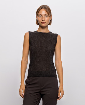Brunello Cucinelli Коричневый топ из шерсти и шелка с люрексом MFR493700