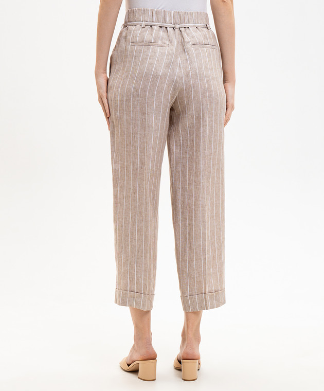 Peserico Бежевые брюки из льна в полоску P04303A02639 изображение 4