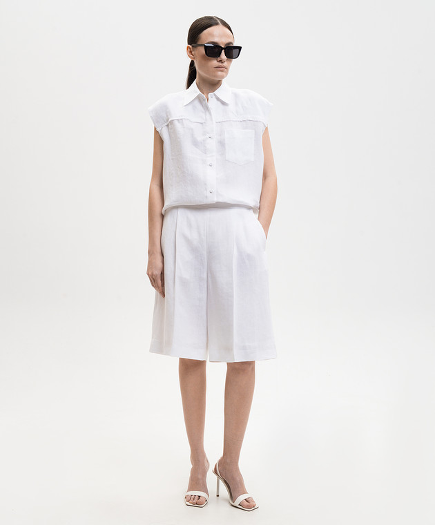 Agnona Біла сорочка з льону без рукавів TD1108YU3049 зображення 2