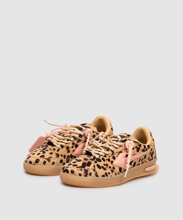 Off-White Бежевые кожаные кроссовки End Of Play в принт OF05772267 изображение 2