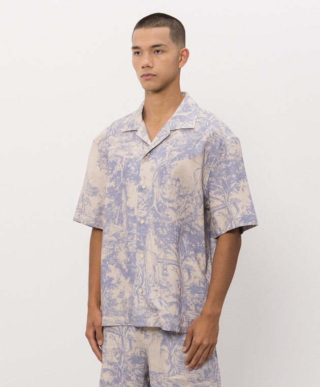 Off-White Бежевая рубашка с леном с принтом City Nature 44MGG01QF26F007 изображение 3