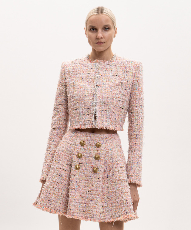 Balmain Розовый укороченный твидовый жакет HF1SD227XM17 изображение 3