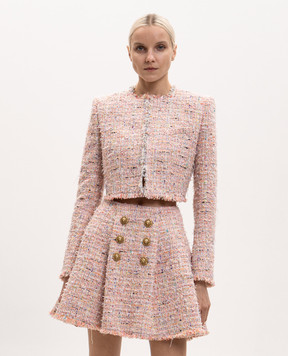 Balmain Розовый укороченный твидовый жакет HF1SD227XM17