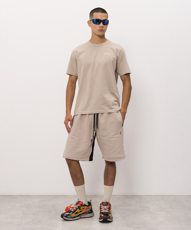 Off-White Бежевая футболка с принтом логотипа 44MAA16MF26J00M изображение 2