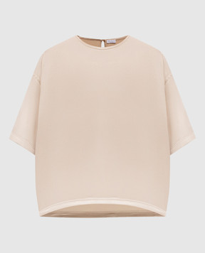 Brunello Cucinelli Бежева блуза із шовку з ланцюжком M0C59DZ310