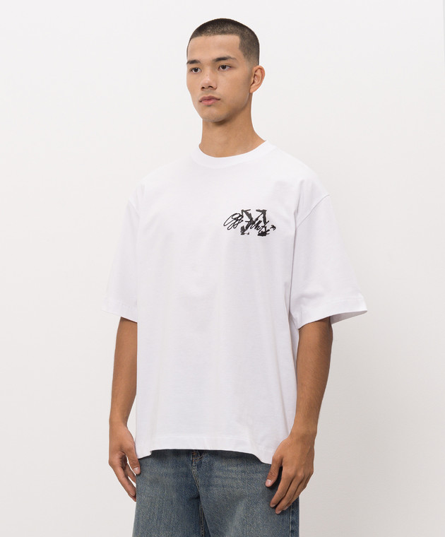 Off-White Белая футболка Stroke с вышивкой логотипа 44MAA120F26J00J изображение 3