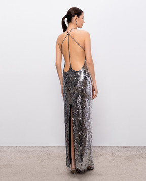 Nissa Серебристое платье с пайетками и кристаллами RRS16288