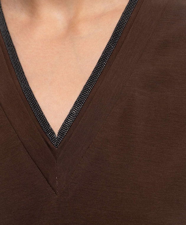 Brunello Cucinelli Коричневая футболка с цепочкой мониль M0T18BD222 изображение 5