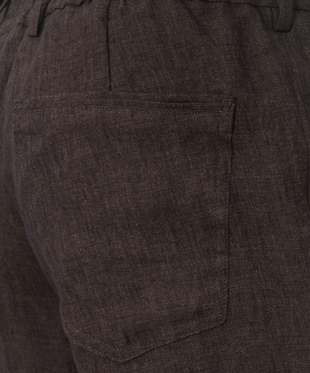 Bertolo Cashmere Коричневые брюки из льна 611625 изображение 5