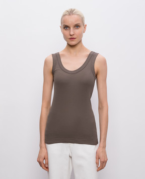 Brunello Cucinelli Коричнева майка в рубчик MG902FP100