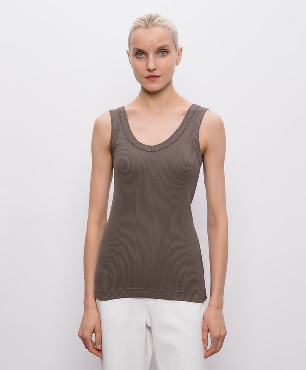 Brunello Cucinelli Коричнева майка в рубчик MG902FP100 зображення 3