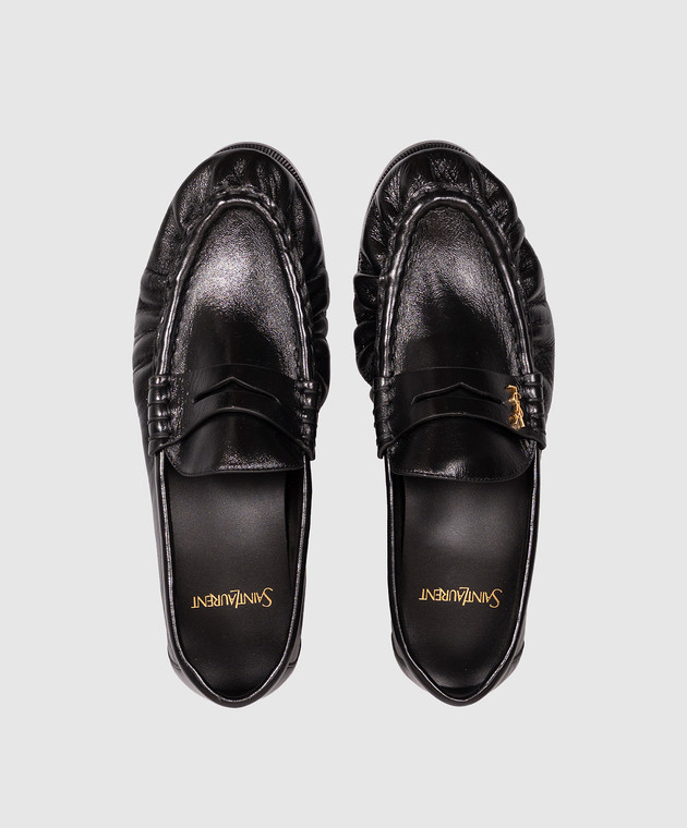 Saint Laurent Черные кожаные лоферы глянцевые LE с монограммой логотипа 818908AA00K изображение 4