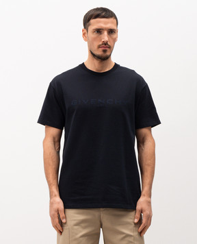 Givenchy Синя футболка із шовком з логотипом BM71NK3YSF