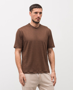 Brett Johnson Коричневая футболка из льна и шелка SS26J13JD609MOC
