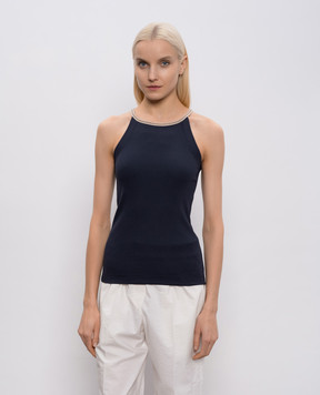 Brunello Cucinelli Синий топ в рубчик с цепочкой мониль MG902DO320