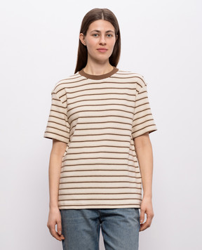 Brunello Cucinelli Бежева футболка з шовком в смужку MQ987DC400