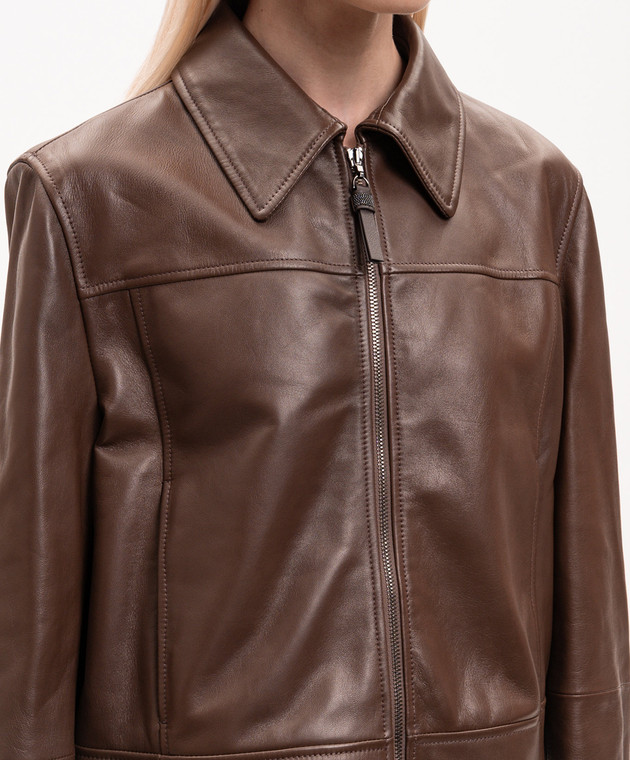 Brunello Cucinelli Коричнева шкіряна куртка MPNMO7458P зображення 5