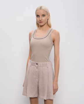 Brunello Cucinelli Бежевий топ в рубчик з ланцюжком оніль MG902BW710