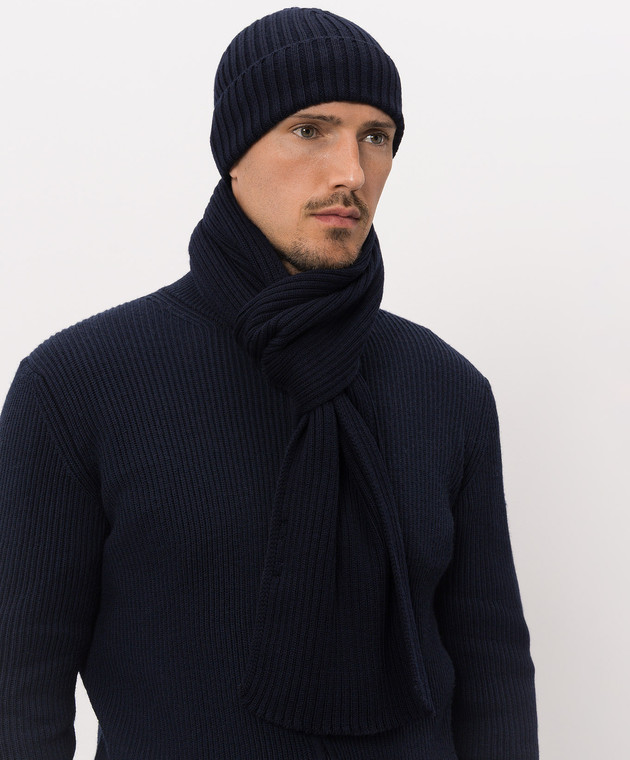 Cashmere&Whiskey Синий шарф из шерсти мериноса 140 изображение 2
