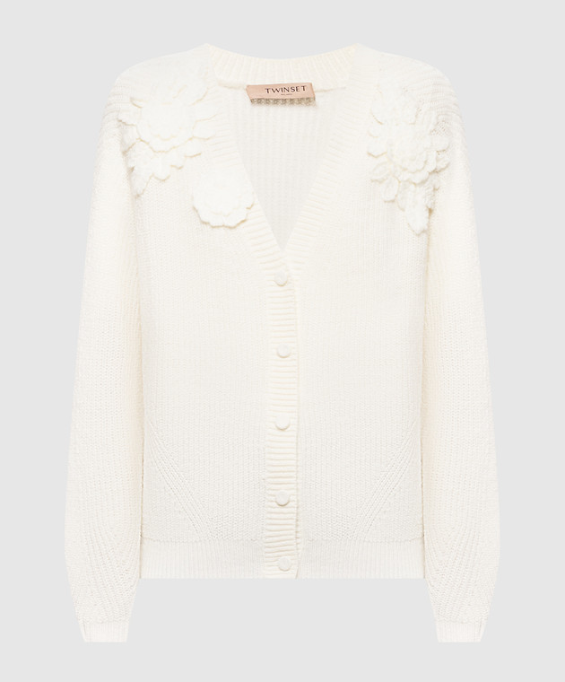 Twinset Кардиган цвета айвори с аппликациями 262TT3192