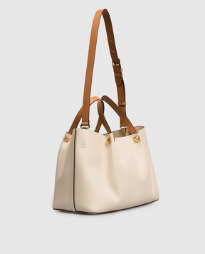 Valentino Бежева шкіряна сумка-тоут з логотипом 8W2B0T01LSX