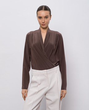 Brunello Cucinelli Коричневый боди из шелка MB993ED612