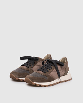 Brunello Cucinelli Коричневі комбіновані кросівки з ланцюжком моніль MZSFG1960P