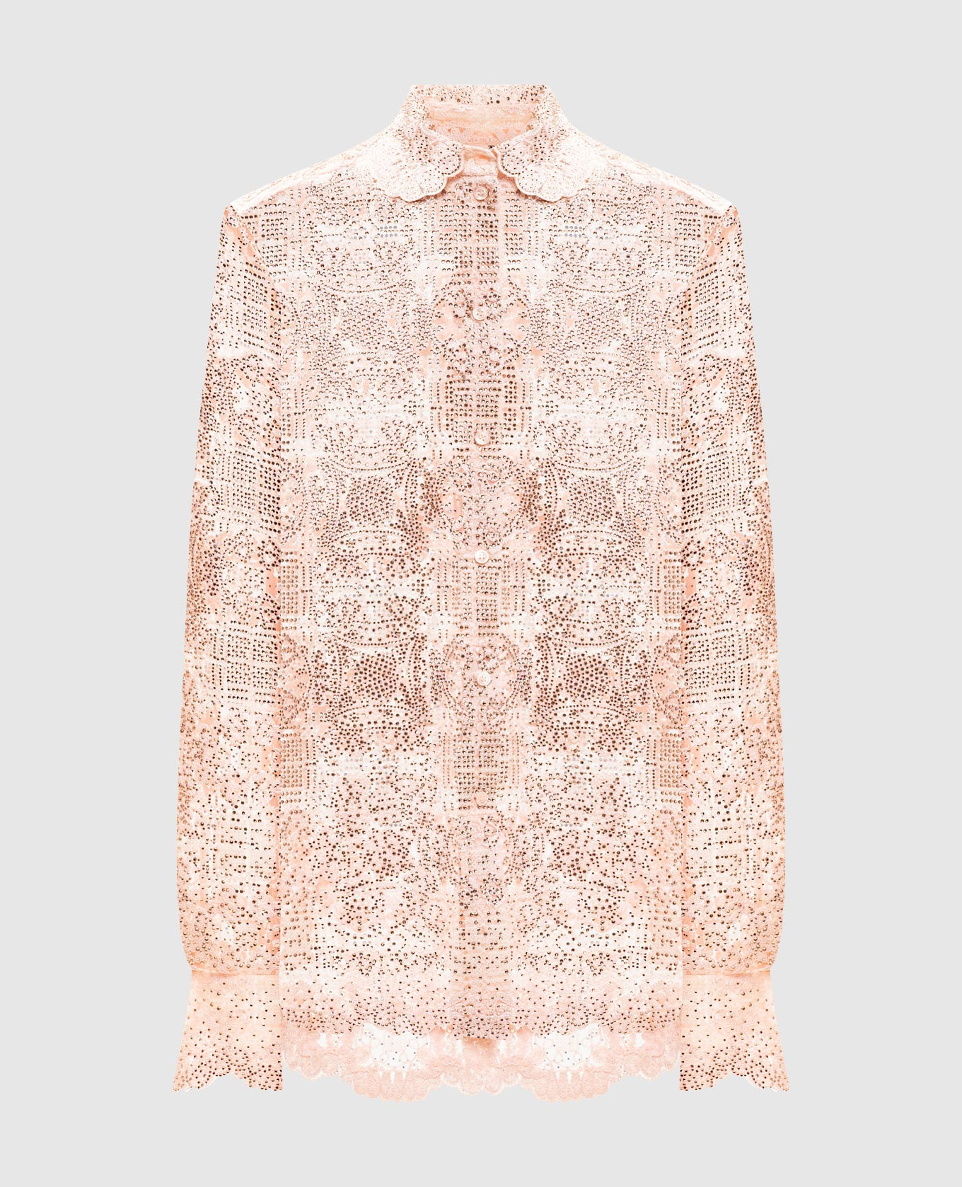Рожева блуза з мережива в кристали