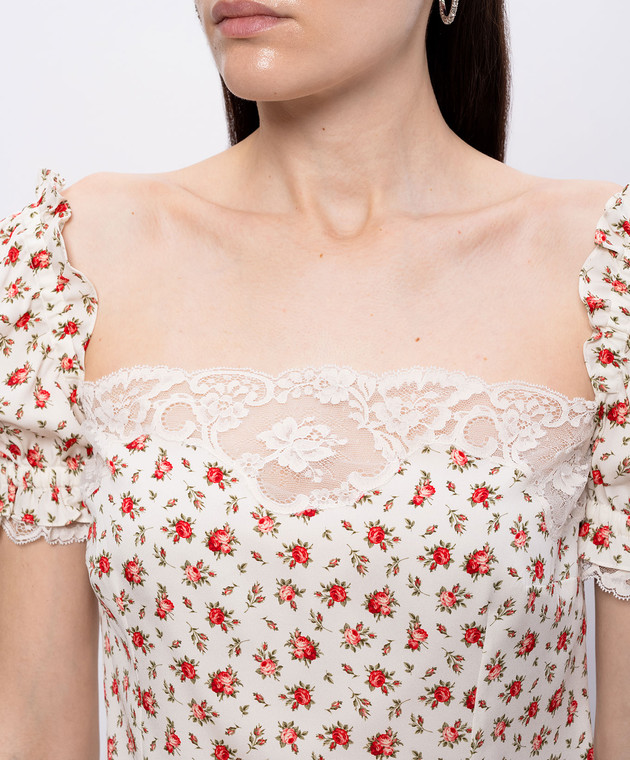 Dolce&Gabbana Білий топ із шовком в принт з мереживом F7BK1TFSA79 зображення 5