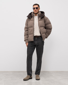 Enrico Mandelli Бежевый кардиган из кашемира в фактурный узор 2K081A5273