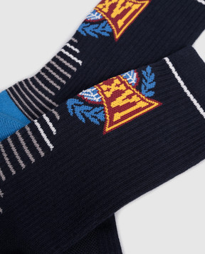 Juun.j Сині утеплені шкарпетки з брендовим візерунком JC62KTP02R