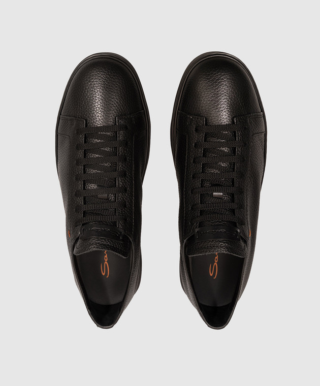 Santoni Черные кожаные кроссовки с патчем логотипа MBCD21571NEAKMMD изображение 4