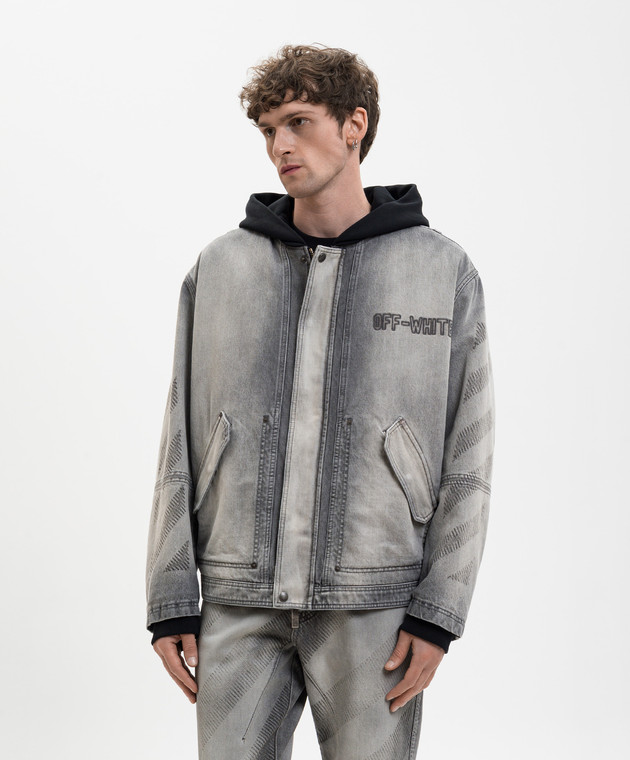 Off-White Серая утепленная джинсовая куртка с капюшоном 44MYE09MS26D002 изображение 3