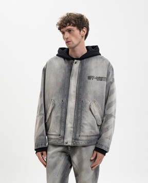 Off-White Сіра утеплена джинсова куртка з капюшоном 44MYE09MS26D002