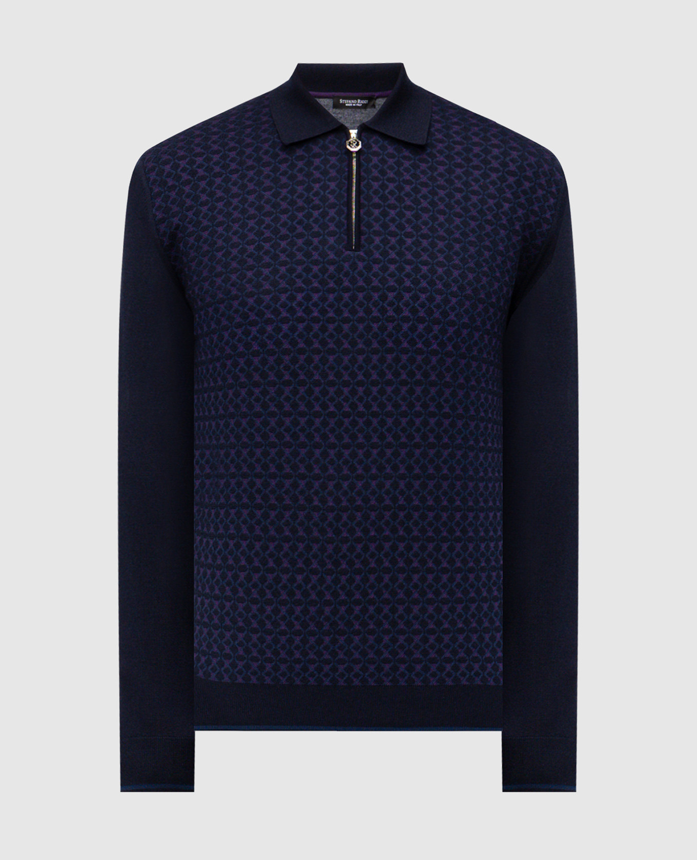 Синий поло с кашемиром и шелком в узор