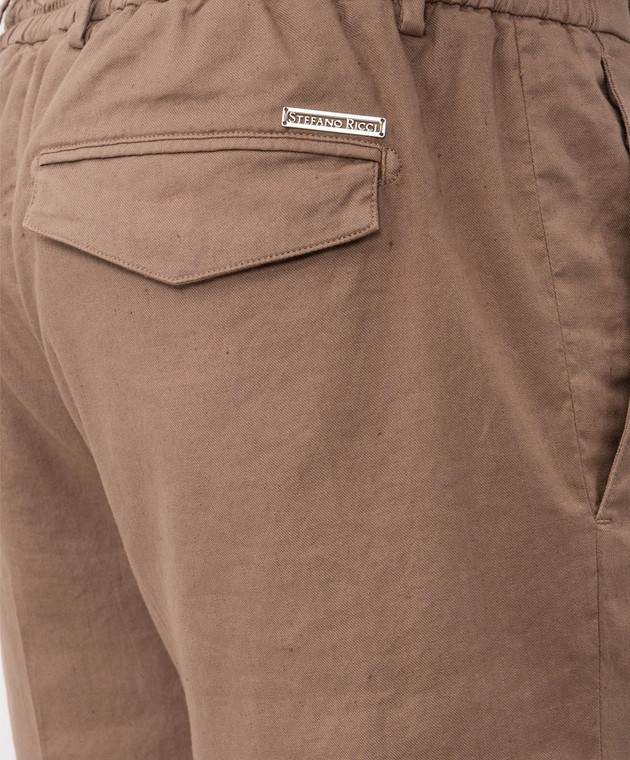 Stefano Ricci Коричневые шорты с льном с эмблемой M1T6100180LCTL1U изображение 5