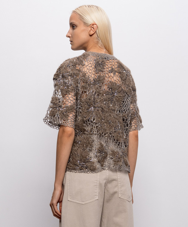 Brunello Cucinelli Коричневий ажурний топ з вовною MLRR18810 зображення 4