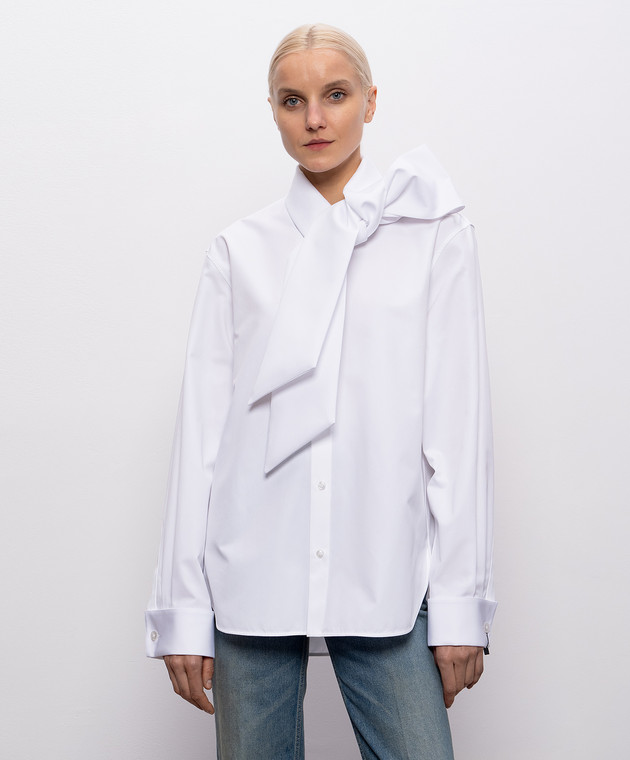 Saint Laurent Белая рубашка с воротником-аскотом 865302Y1H48 изображение 3