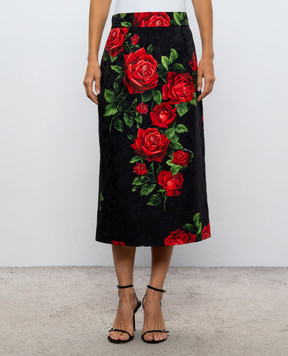 Dolce&Gabbana Чорна спідниця з шовком в принт F4CS8TFSTB4