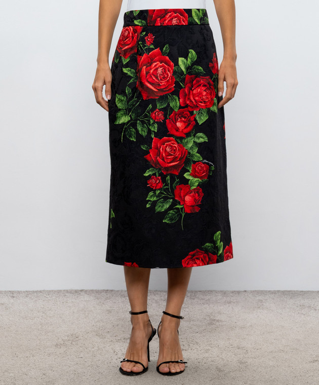 Dolce&Gabbana Черная юбка с шелком в принт F4CS8TFSTB4 изображение 3