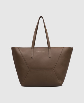 Brunello Cucinelli Коричнева шкіряна сумка-тоут з принтом логотипа MBDKD2571