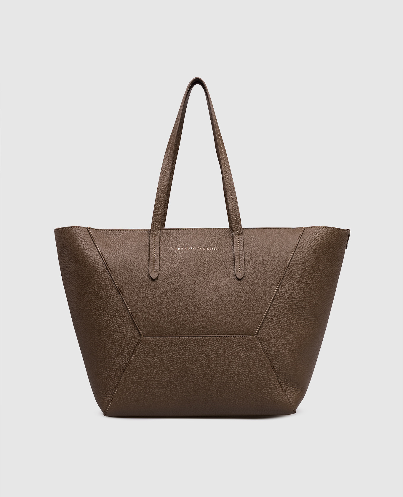 

Коричневая кожаная сумка-тоут с принтом логотипа, Коричневый, Сумки на плечо