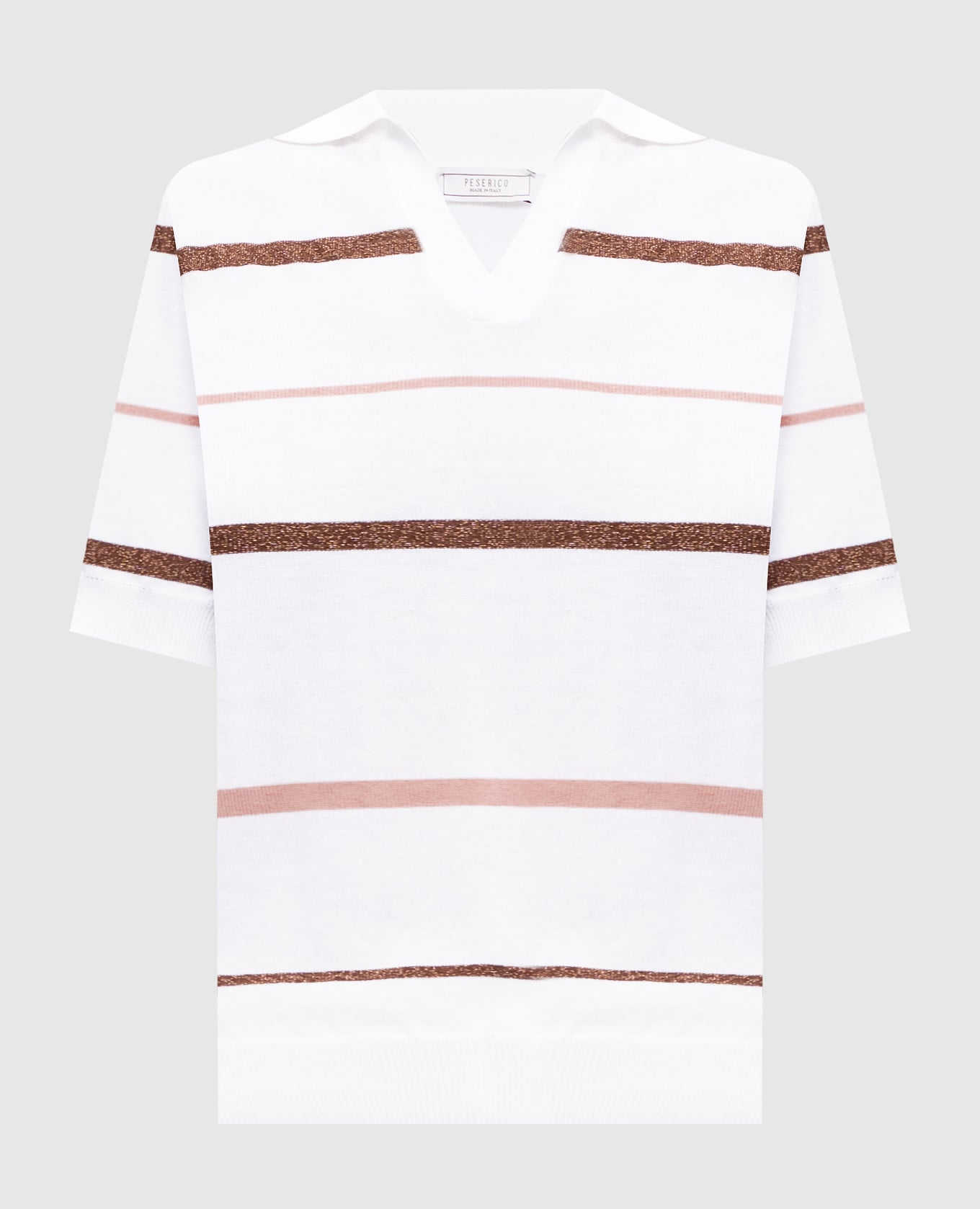 Белое поло в полоску с люрексом