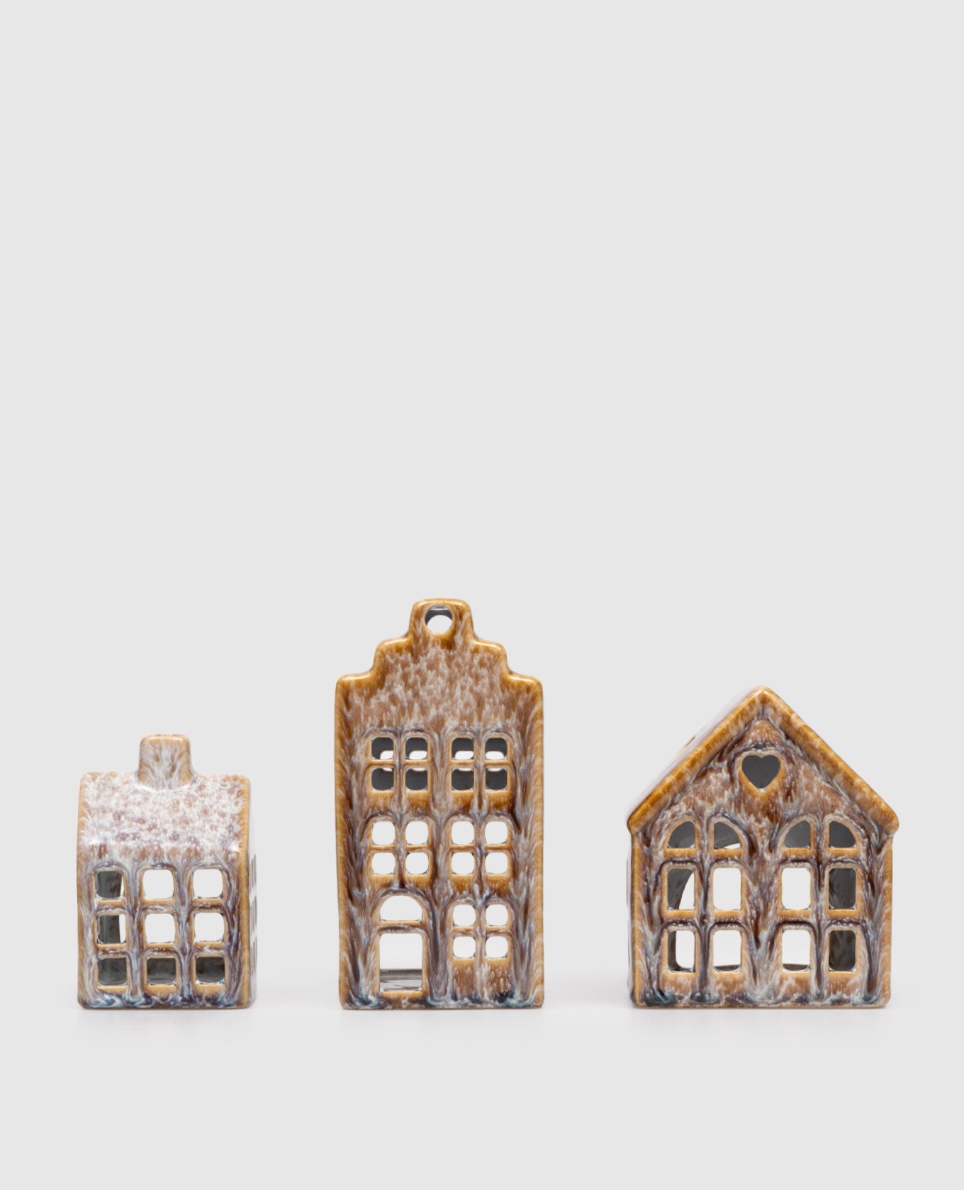 

Набор керамических подсвечников домиков, Коричневый, Подсвечники