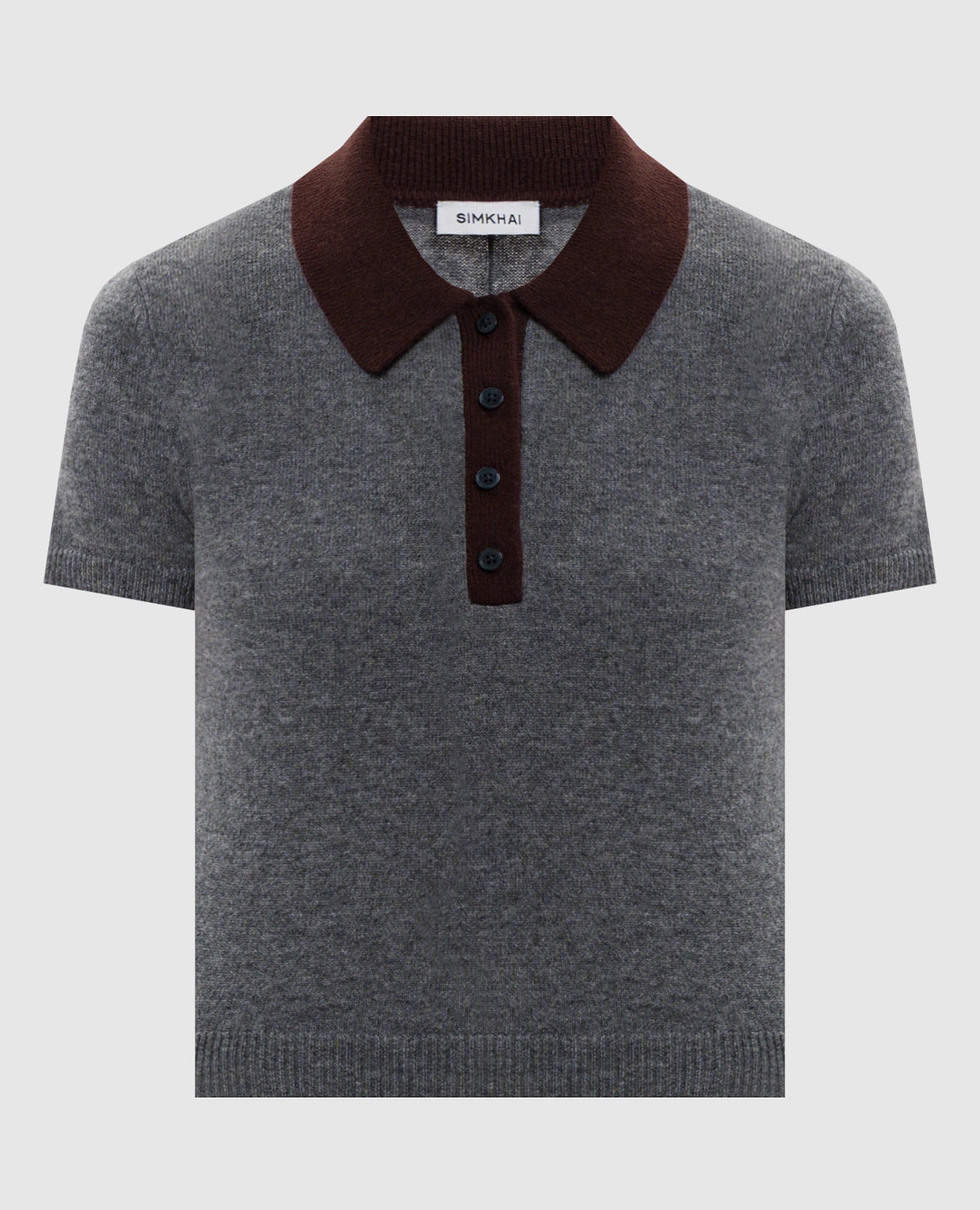 Серый топ из кашемира с воротником-поло