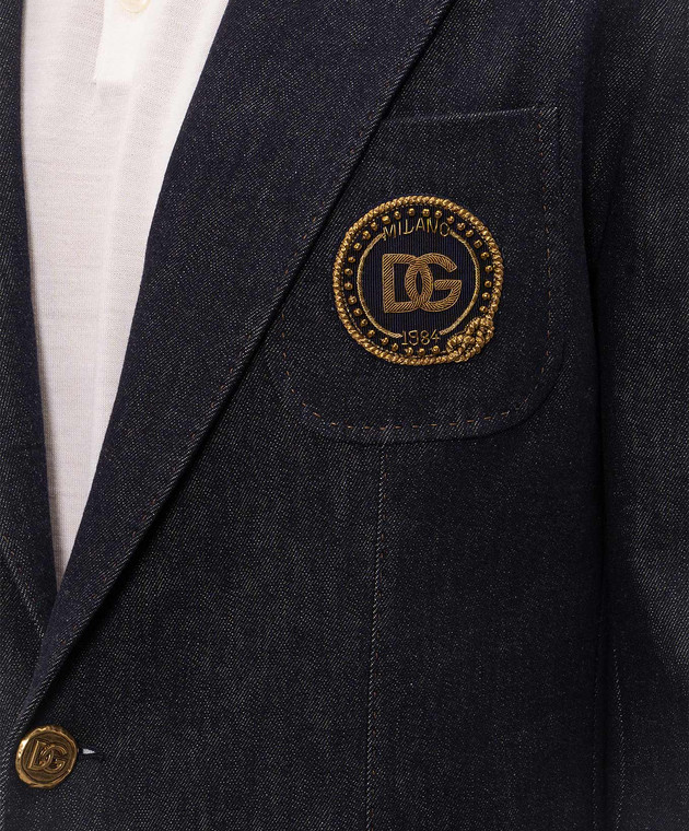 Dolce&Gabbana Синій джинсовий блейзер з нашивкою монограми G2UQ7ZG8PF6 зображення 5